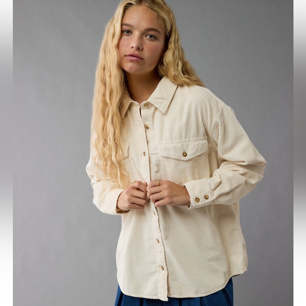 American Eagle Outfitters Oversized Cream Corduroy Shacket in Large NWT